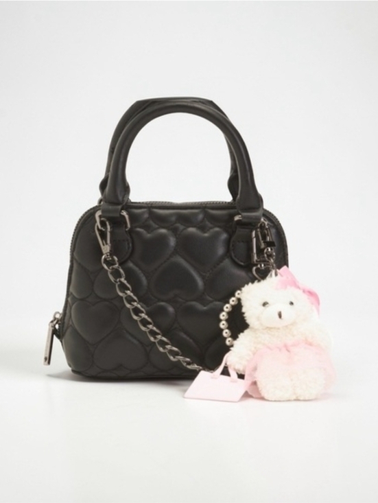 Betsey Johnson Handbags - Black Quilted Heart Satchel Handbag with Teddy Charm